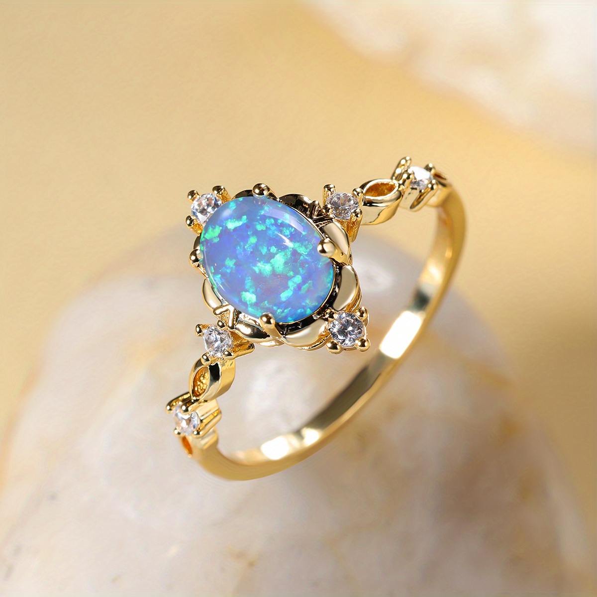 Women's Opal Oval Stone Engagement Ring, Charming Wedding Ring