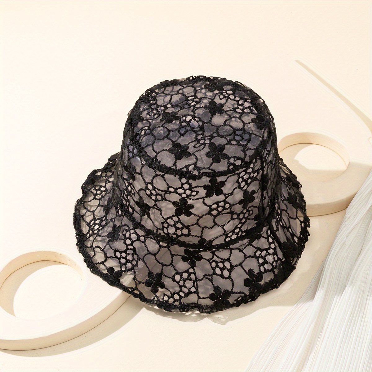 Lace Floral Embroidery Bucket Hat Mesh Breathable Sunscreen - Temu
