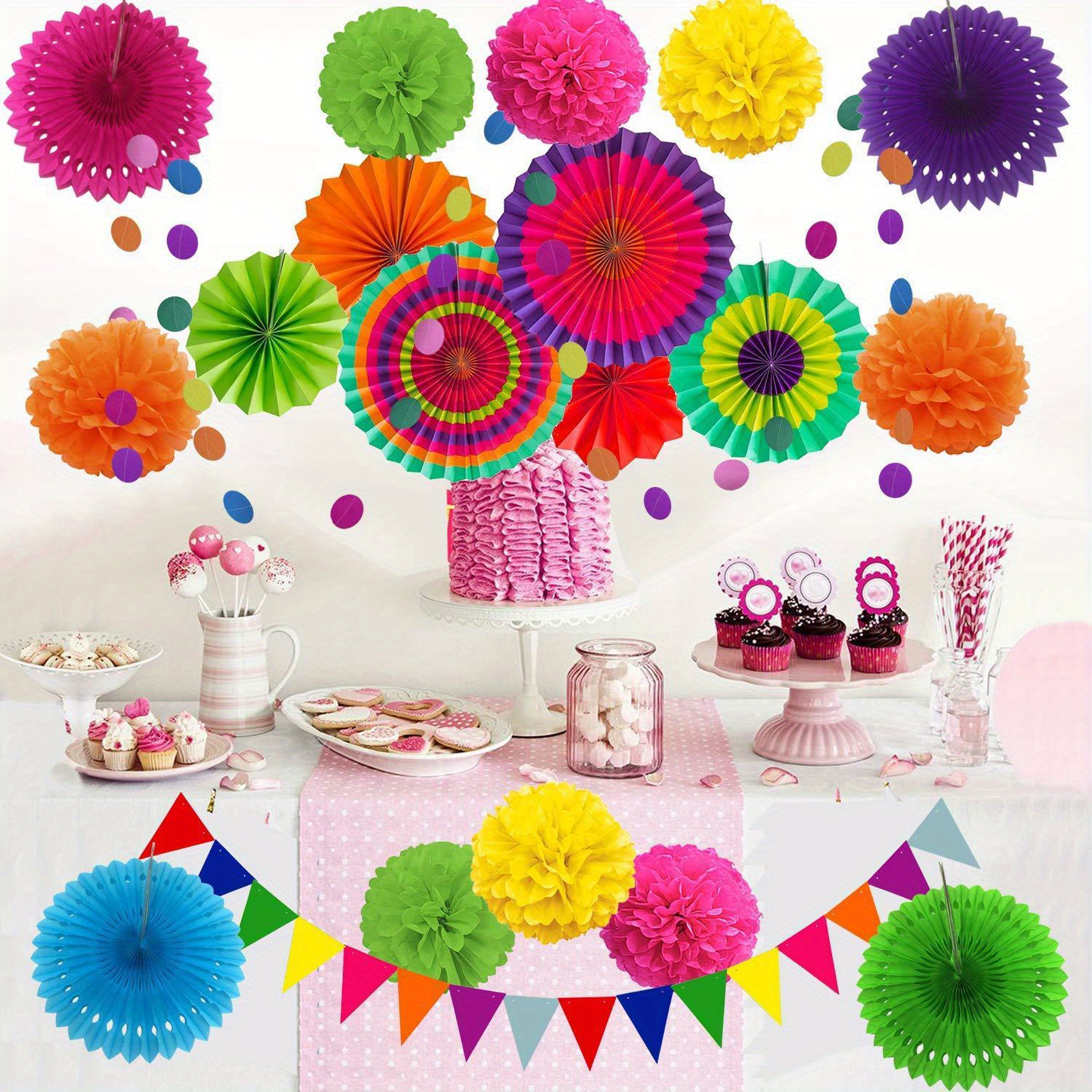 Colorful Fiesta Hanging Paper Fans Party Decorations Party Supplies 8 12  16