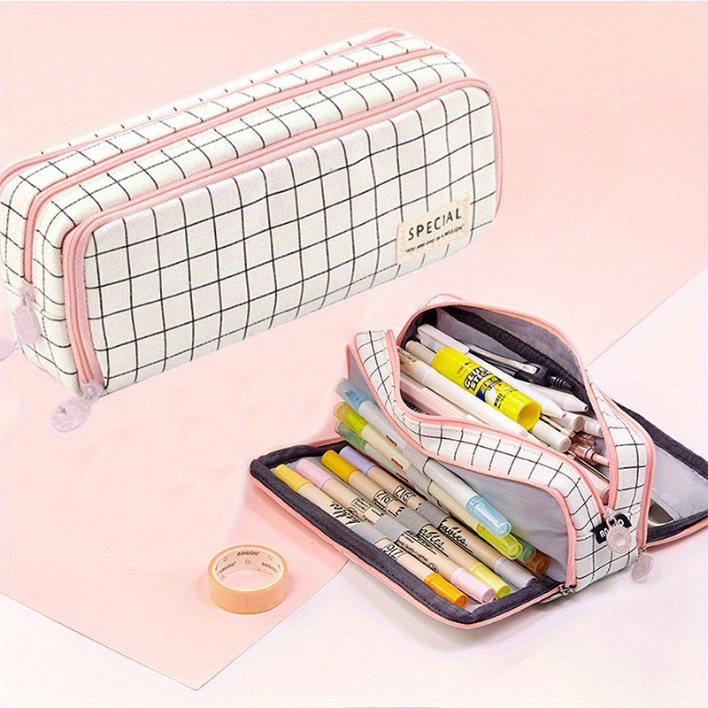 Portable Large Capacity Canvas Pencil Case For Girls, Waterproof