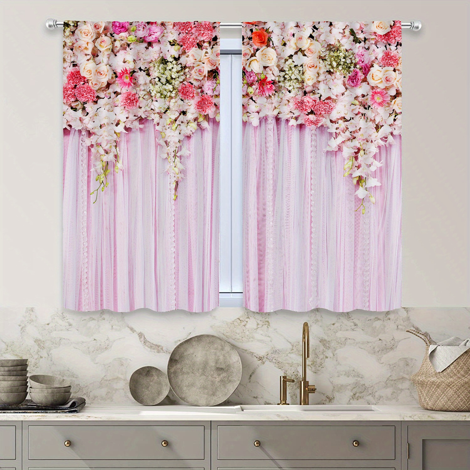 2pcs Cortina Impresión Floral Cortina Ventana Sala - Temu