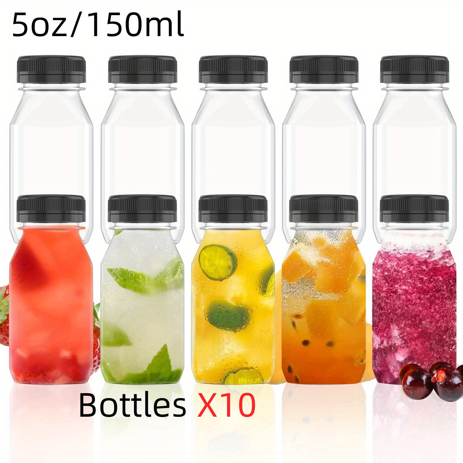Lot de 12 mini bouteilles de jus en plastique de 118 ml avec bouchons pour  jus et smoothies, bouteilles transparentes vides réutilisables avec  étiquette, entonnoir et brosse, lait, eau : : Cuisine