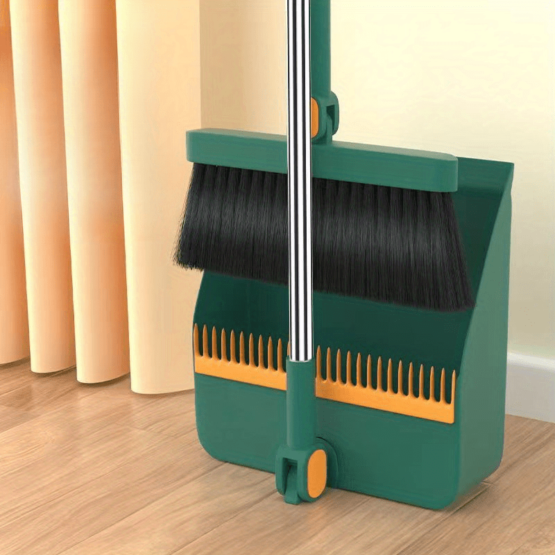 Broom and Dustpan Set,Upright Standing Dust Pans with 54 Stainless Steel  Long Handle,Dustpan and Broom Combo for Home Kitchen Office Lobby Floor