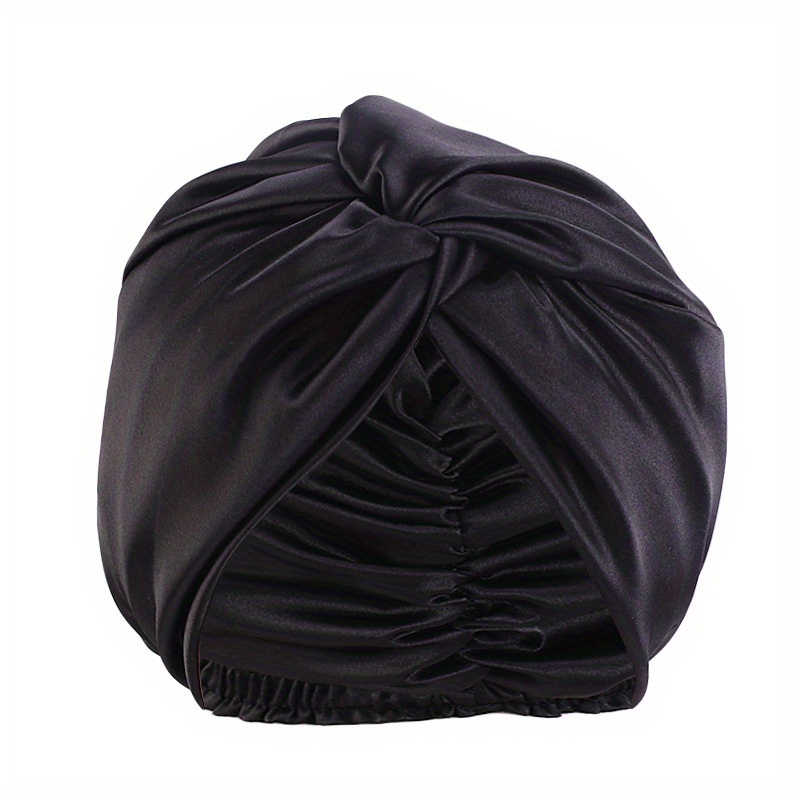 Satin Ruched Bonnet Double Layer Knotted Elastic Turban Soft Shower Cap