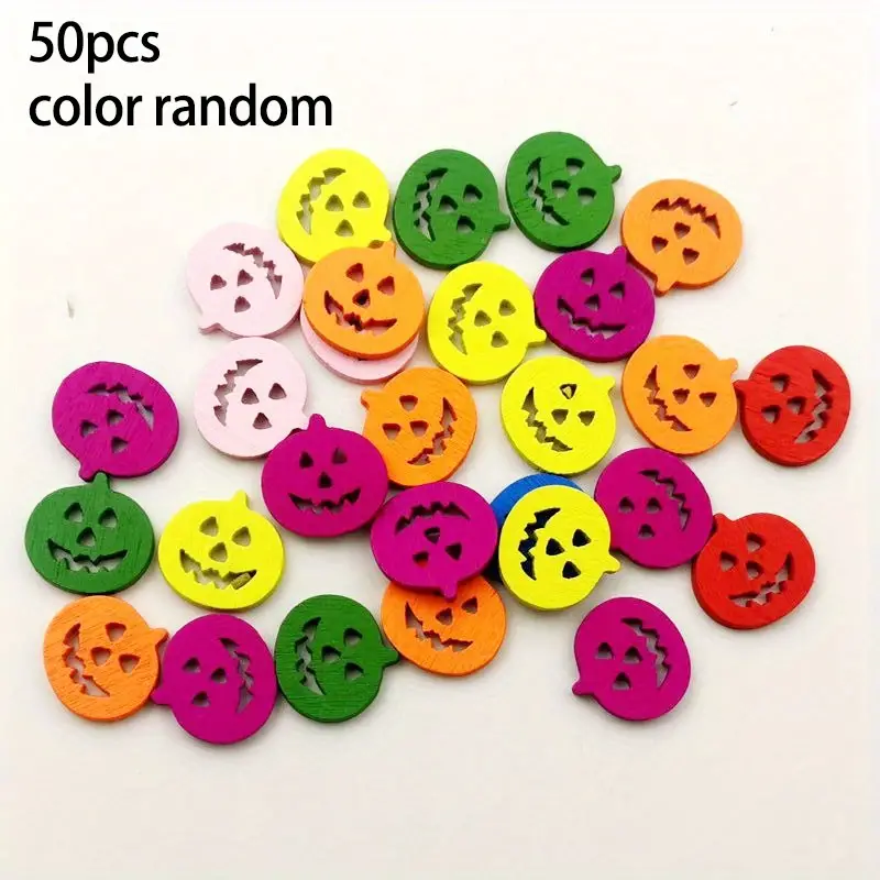  Halloween Button 50PCS Wooden Skull Buttons Colorful