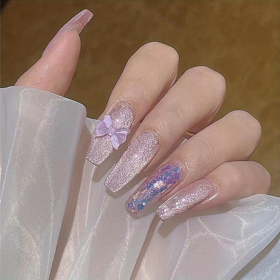 24pcs glitter unghie finte viola lucido occhio di gatto premere sulle unghie  mandorla testa manicure punte delle unghie rosa/blu toppa for unghie finte  for ragazza corea crema fai da te lusso INS