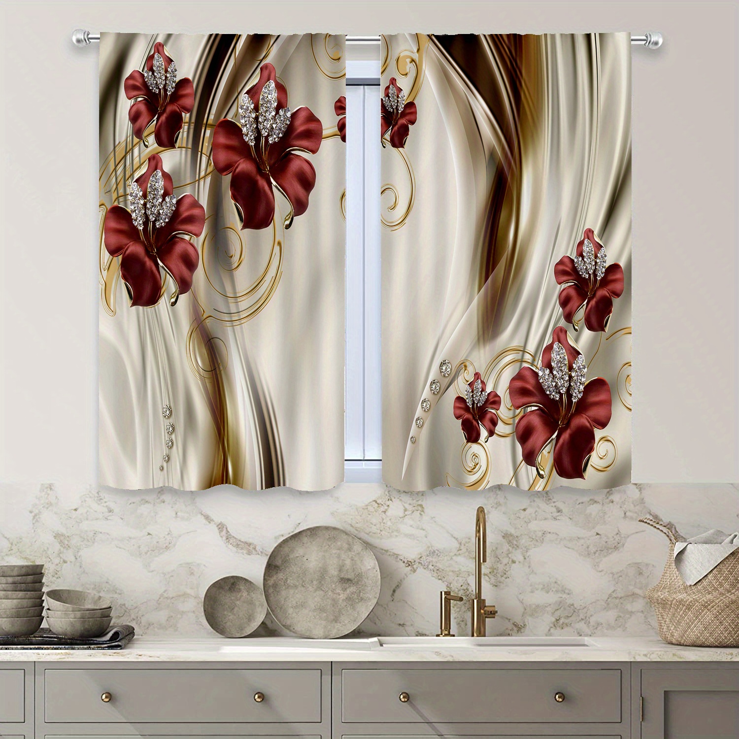 2 Panels Floral Printed Curtains Grommet Top Darkening - Temu