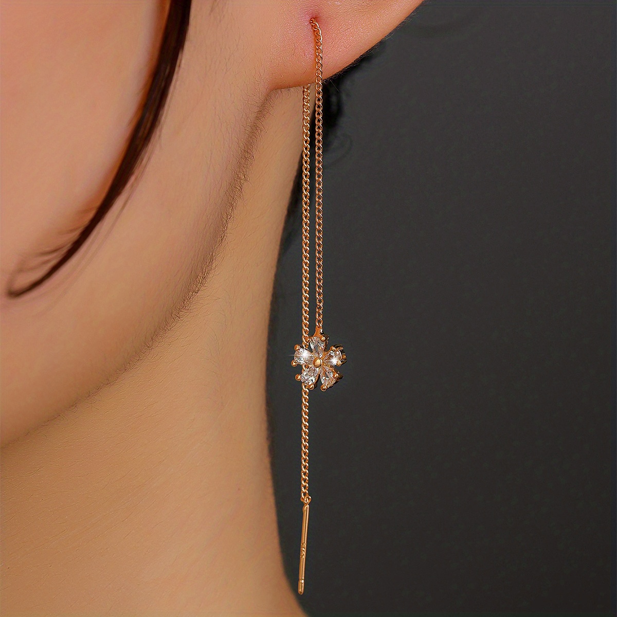 Double Butterfly Shape Threader Earrings With Shiny Zircon Long Chain  Elegant Earrings Statement Jewelry