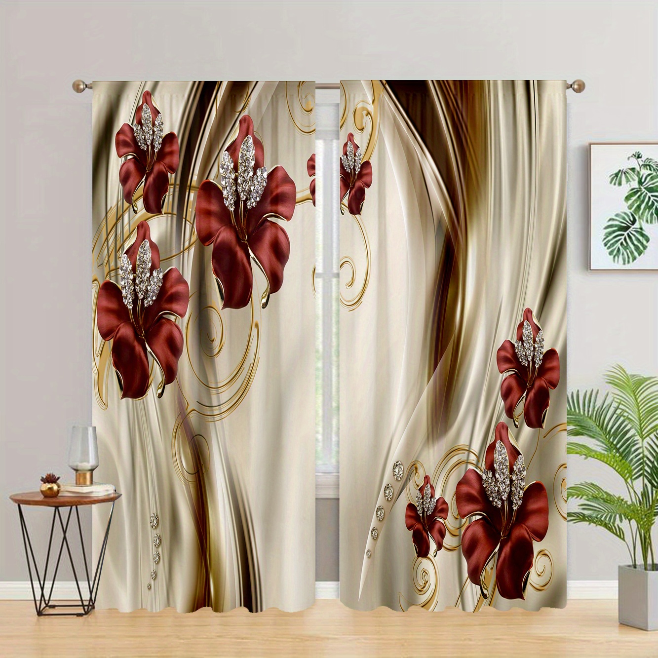 2 Panels Floral Printed Curtains Grommet Top Darkening - Temu