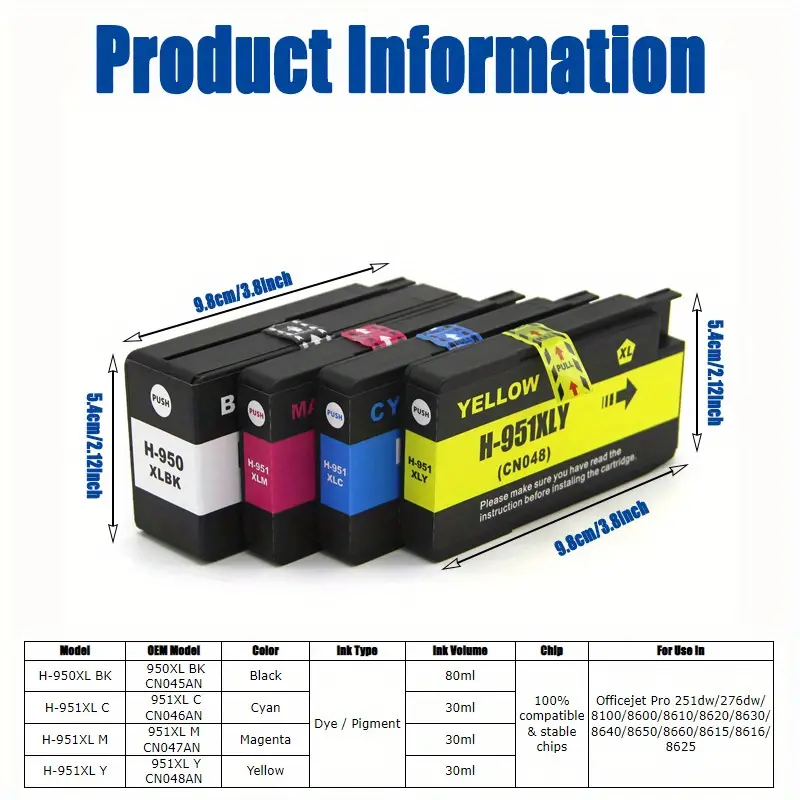 950XL 951XL For HP950 951 XL For HP 950 Compatible Ink Cartridge