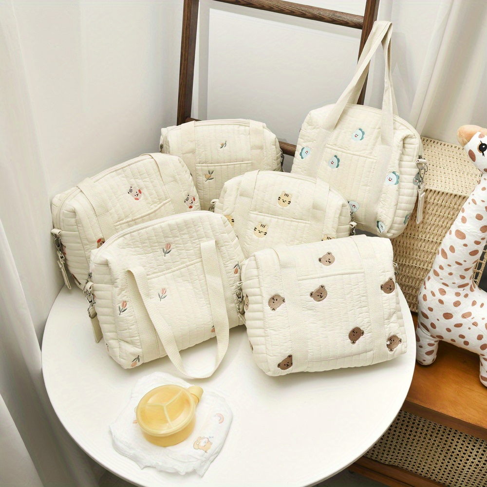 Mommy Bag Organizer Cute Embroidery Zipper Single Bag Travel Diaper Bottles  Storage Packs Clutches 