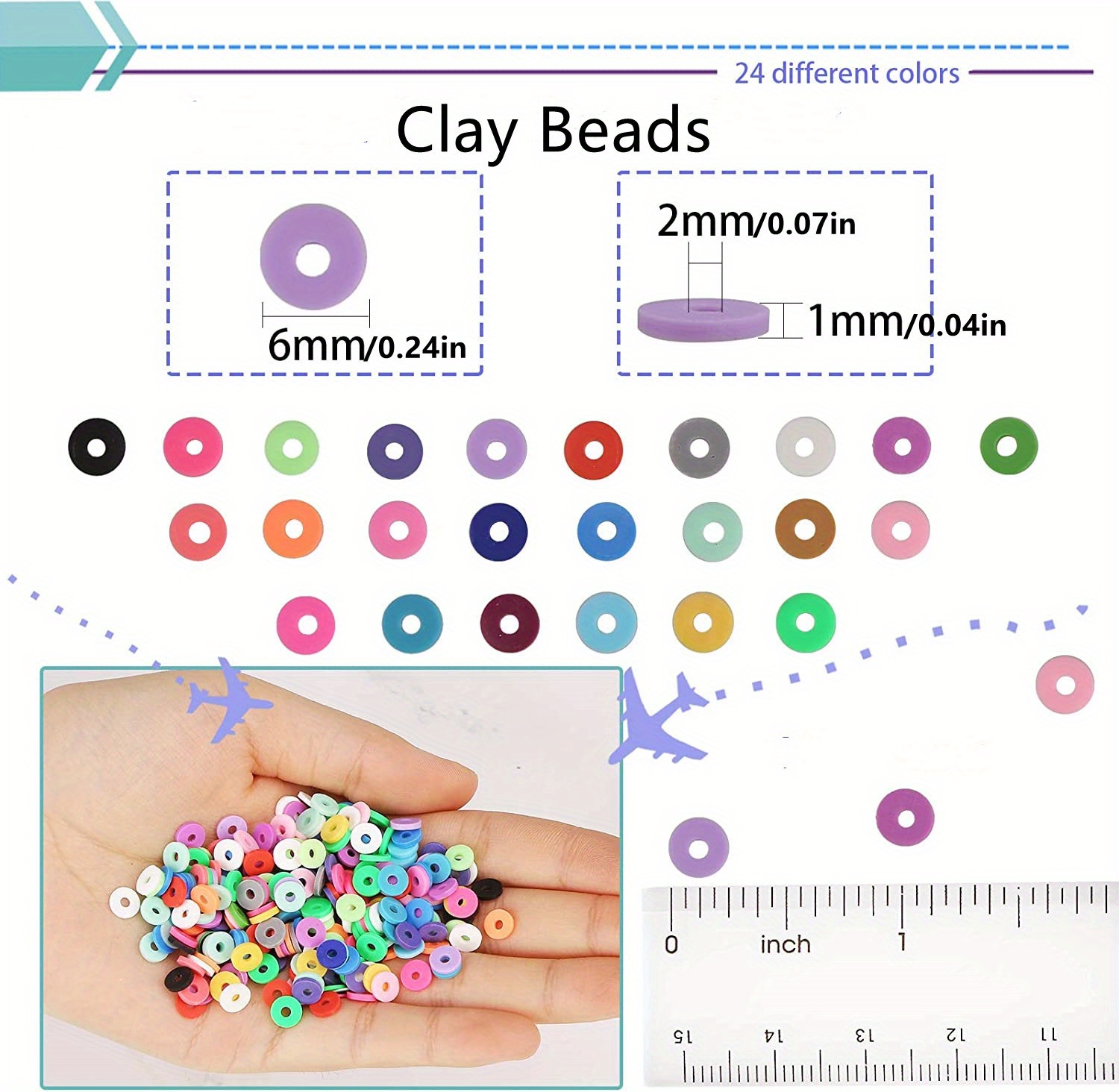 1100 pièces Kit de perles plat rond en argile polymère CCB breloques perles  Kit de fabrication de bijoux avec boîte de cordon élastique pour bracelet