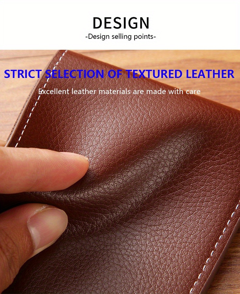 Men's Wallet Short Money Clip, Fashion Multi-card Lychee Pattern Horizontal  Splicing Leather Clip - Temu