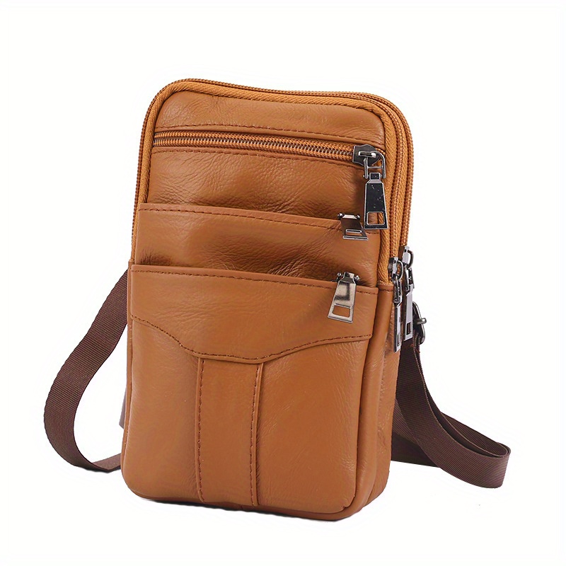 Sac Bandoulière pour Smartphone Homme Marron, Sac de Ceinture