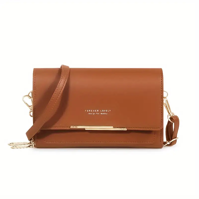 Women's Small Crossbody Wallet, Multi Zipper Metal Decor Shoulder Bag for Phone, Portable Hand Bag,$8.99,No Pattern,Brown,Solid color,Temu