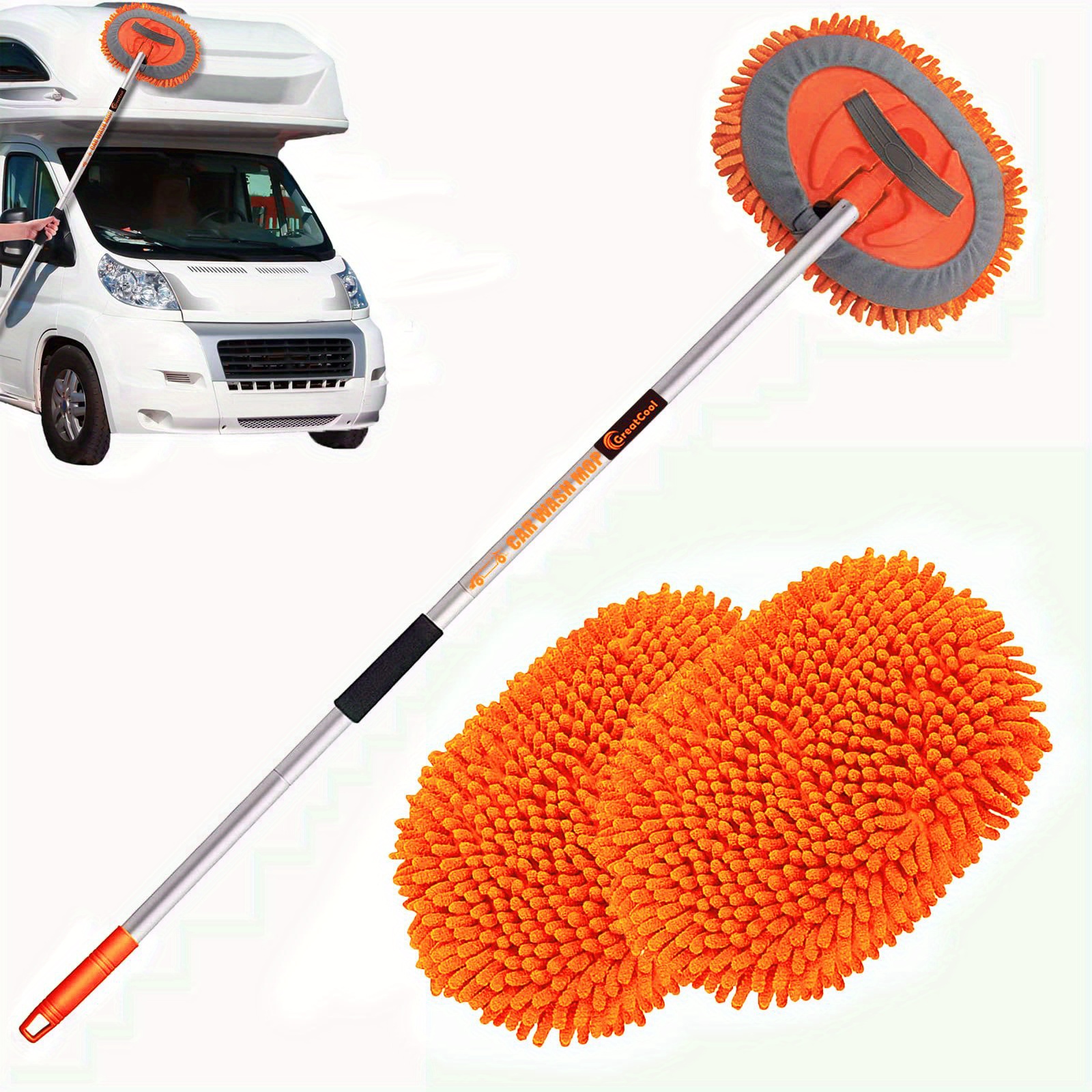 62'' Car Wash Brush Mop Kit with Long Handle Microfiber Car Washing Tool  kit Detailing Brush Car Wheel Tire Cleaning Brush Windshield Squeegee Car