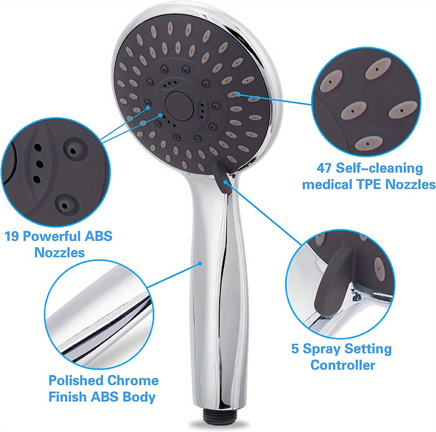 Handheld Shower Head, High Pressure Handheld Shower Nozzle With Hose, 5