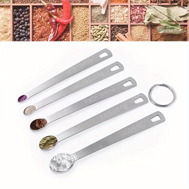 Measuring Spoons Set 5 Pcs Small Stainless Steel Mini Measuring Spoons 1/4  1/8 1/16 1/32 1/64 tsp Dry or Liquid Ingredients Teaspoon Measure Spoon for