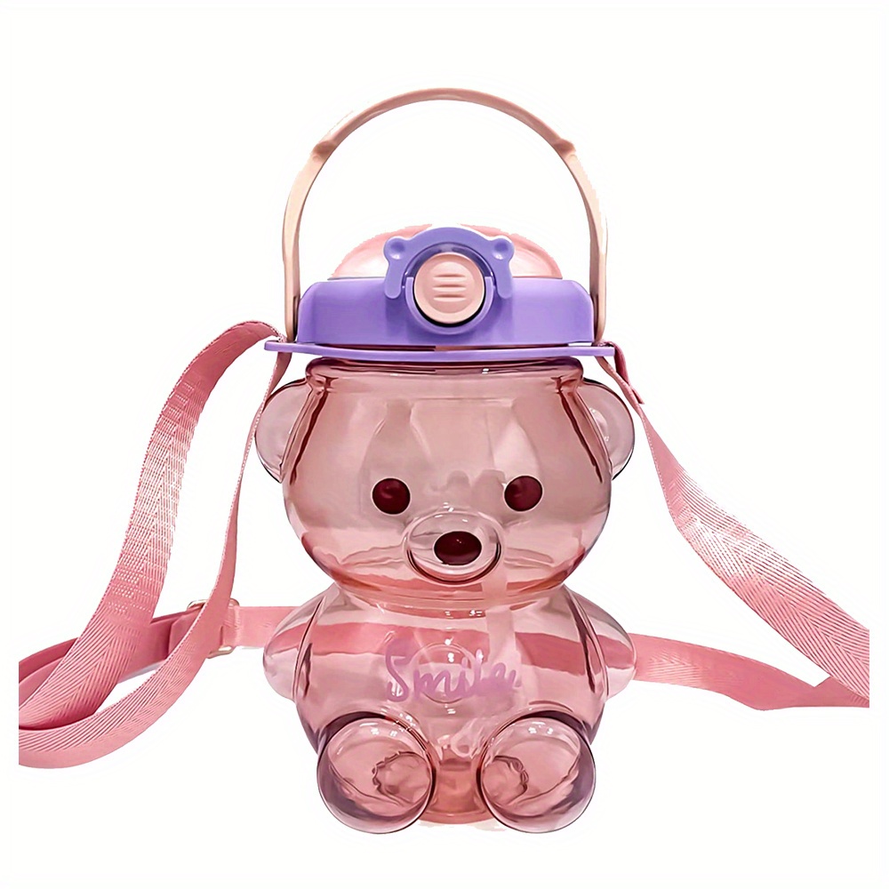 Cute Bear Water Bottle With Adjustable Shoulder Strap & Straw - Creative  Portable Water Bottle For Outdoor Camping - Temu