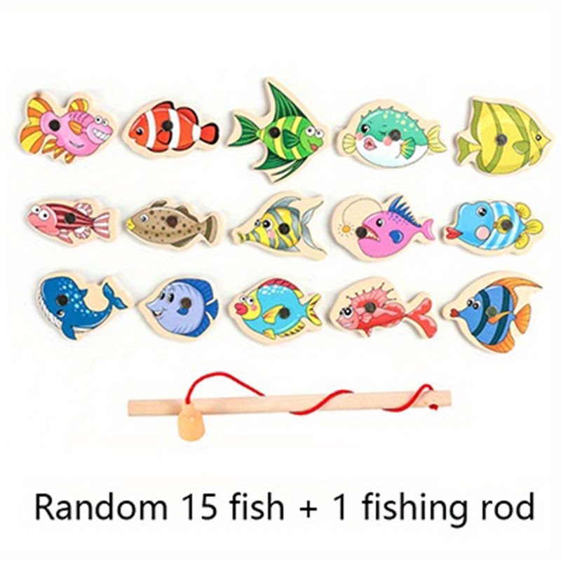 Montessori Toddler Fishing Game Kids Wooden Magnetic Fishing
