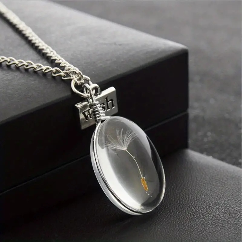 Dandelion Oval Crystal Pendant Necklace for Men