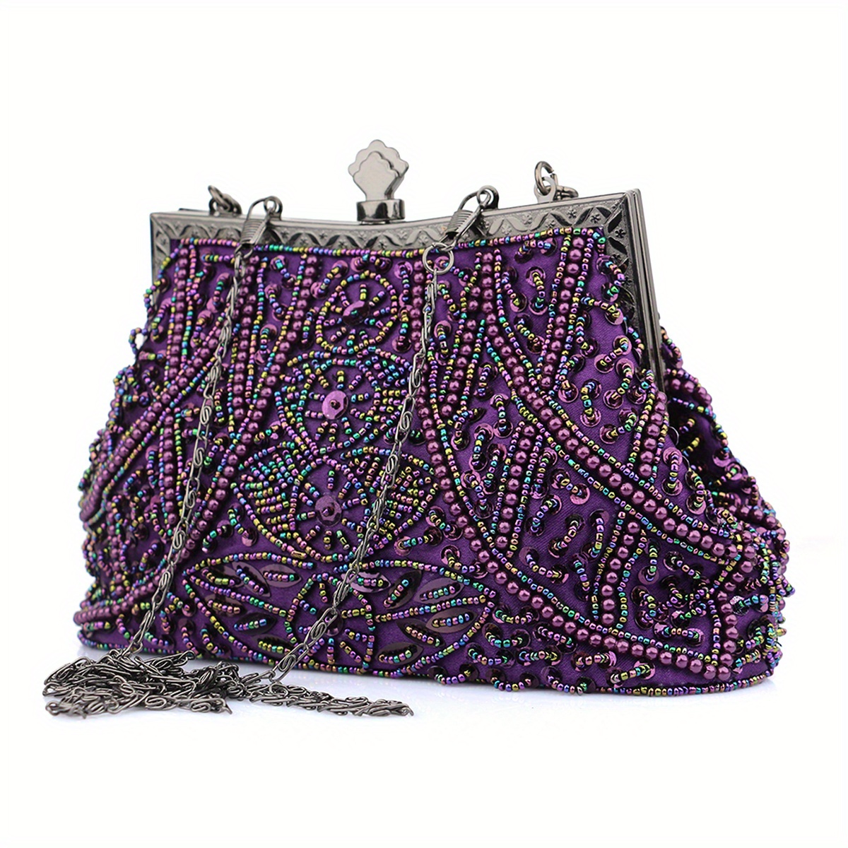 Beaded Sequin Evening Bag, Elegant Top Ring Handbag, Women's