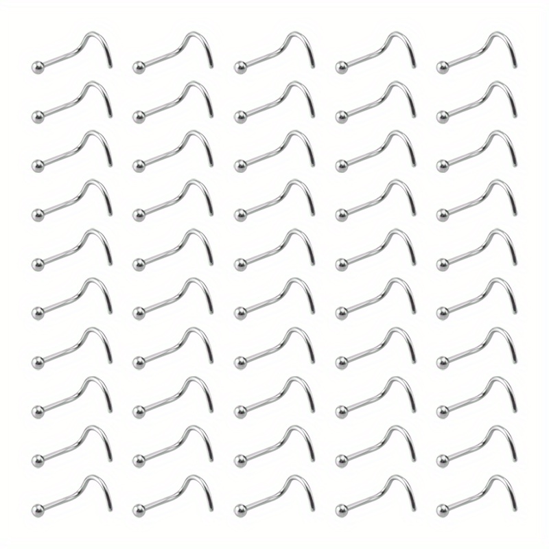 5 50Pcs Screw Nose Studs Ring Set Stainless Steel
