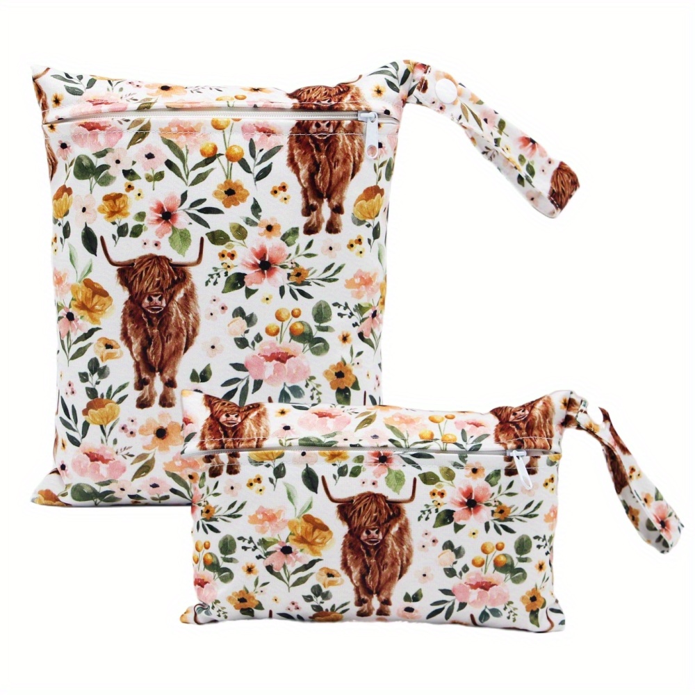 Image of 2pcs Soft Cute Cow Prints Wet Bags, Diaper Bags Christmas, Halloween, Thanksgiving Gift