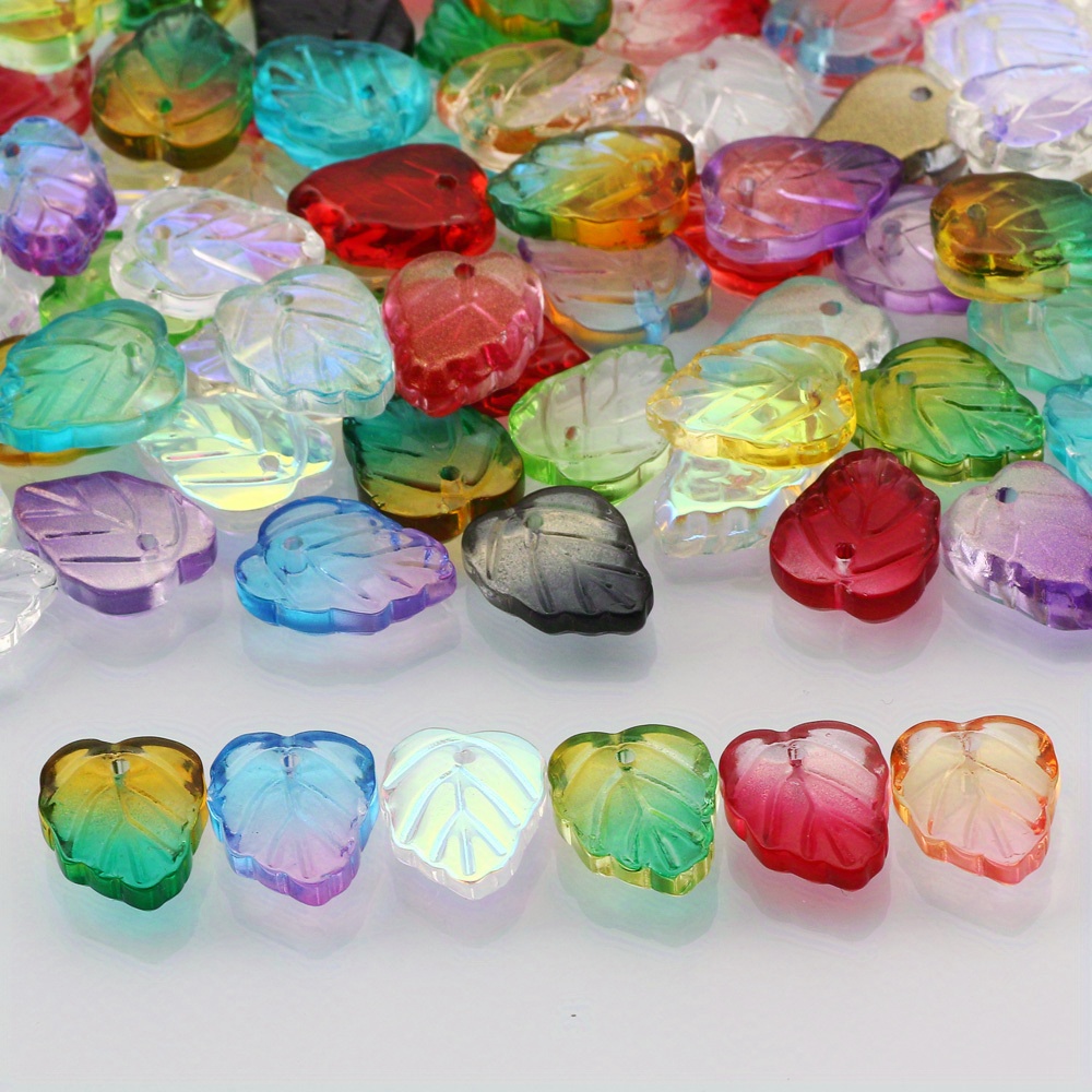 Colorful Flat Leaf Shape Glass Beads Pendants For Diy - Temu