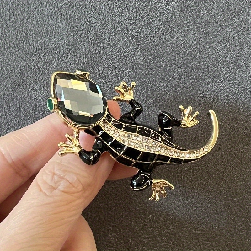 Vintage Crystal Rhinestone lizard Brooch,Handmade Enamel Lapel Brooch Pins  Animal lizard Brooch Premium Badge Costume Hat Bag Decoration Accessories