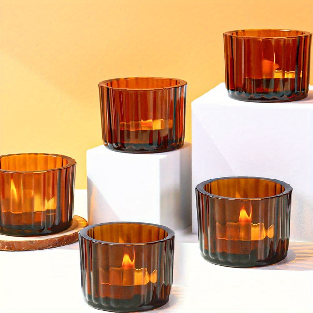 Amber Glass Votive Candle Holders, Small Tea Lights Candle Holder For