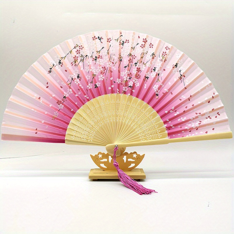 Chinese Folding Fan Wooden Handle Classical Dance Fan High Quality Tassel Elegant Female Decor