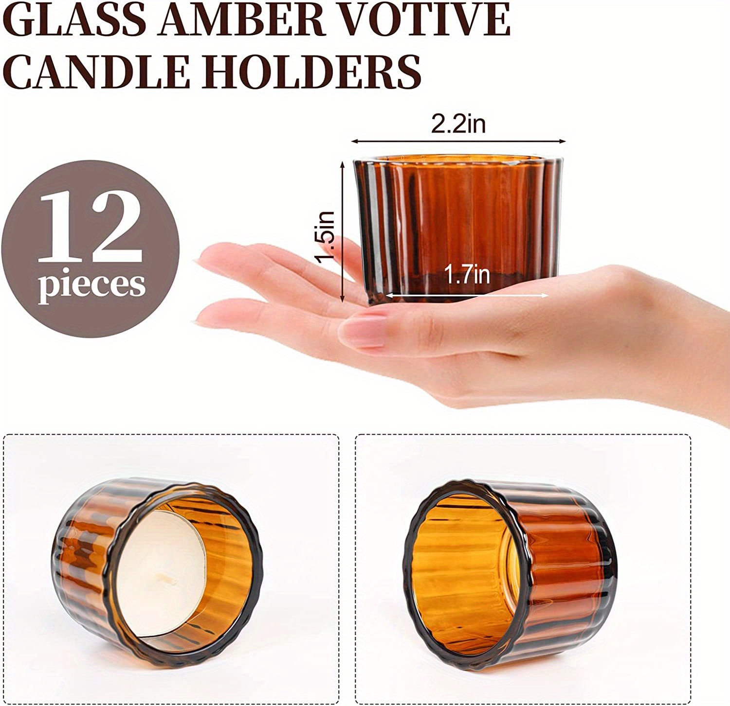 Amber Glass Votive Candle Holders, Small Tea Lights Candle Holder For