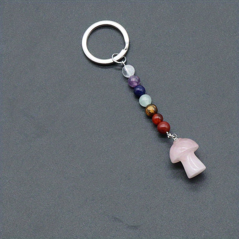 Natural Crystal Mushroom Chakra Keychain Rainbow 7 Chakras - Temu