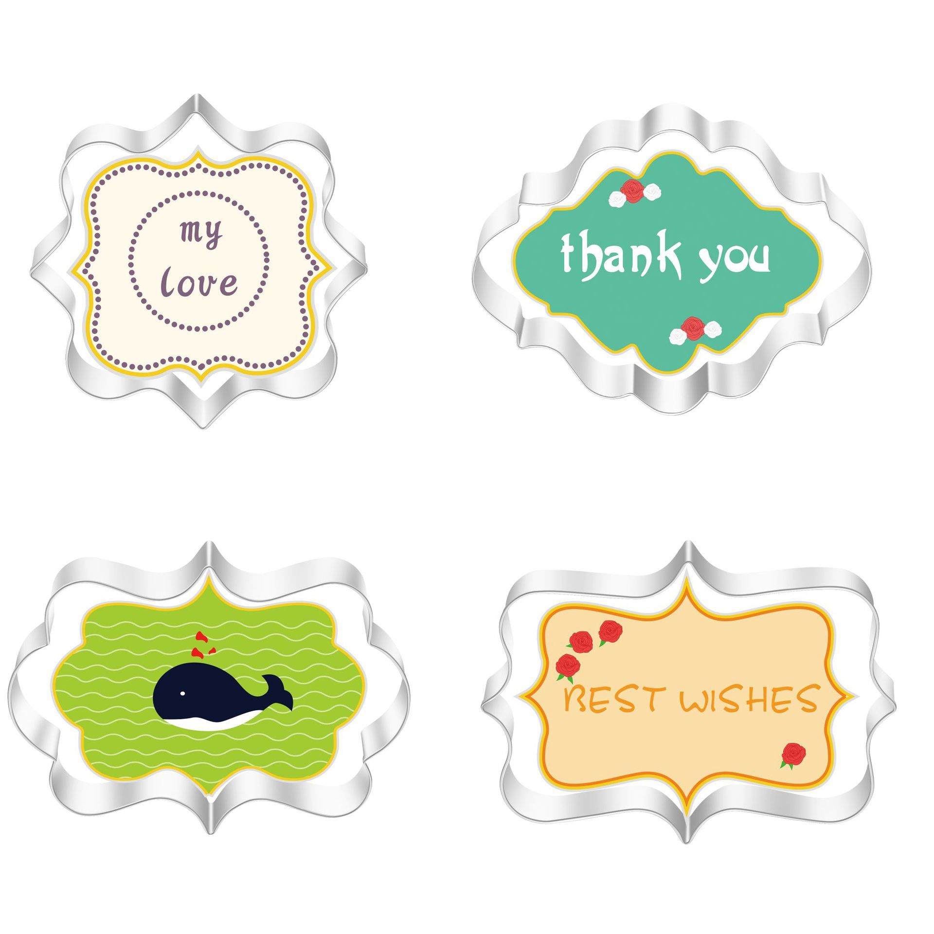 TEMU 4pcs, Wedding Cookie Cutters, Stainless Steel Candy Mold, My Love Thank You Biscuit Molds, Chocolate Cutters, Cake Decorating Molds, Baking