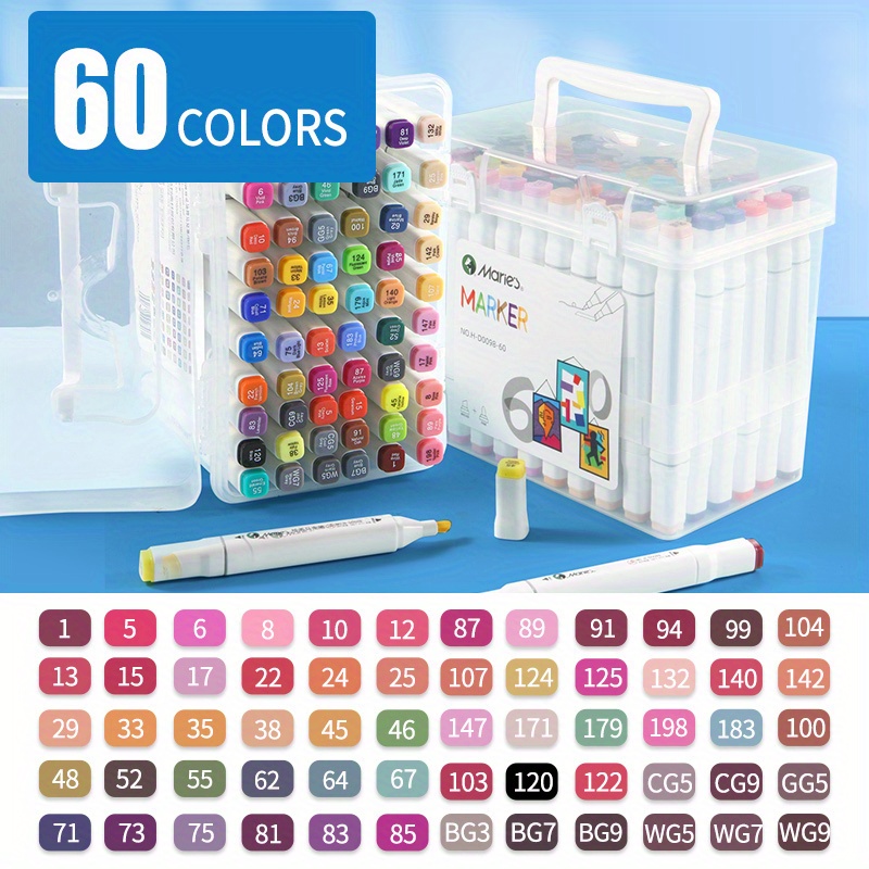 Ohuhu Markers for Adult Coloring Books: 60 Colors Coloring Markers Dual  Tips Fine & Brush Pens Water-Based Art Markers for Kids Adults Drawing