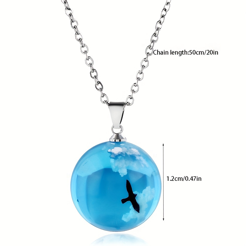 Clear Sky & Clouds Round Globe Pendant Necklace, Unisex