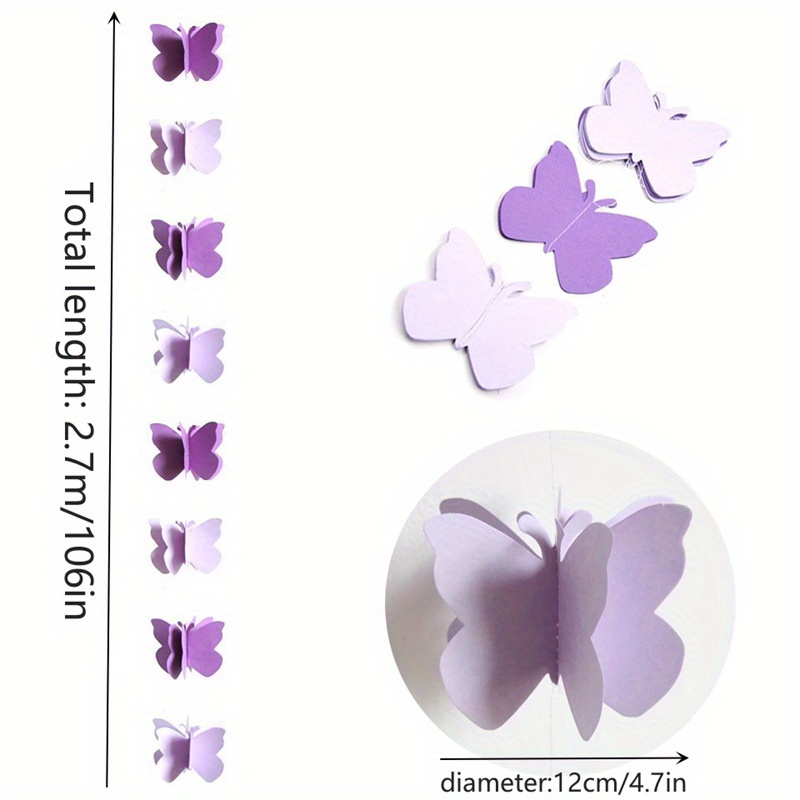 3D Purple Butterfly Paper Garland Hanging Decorations