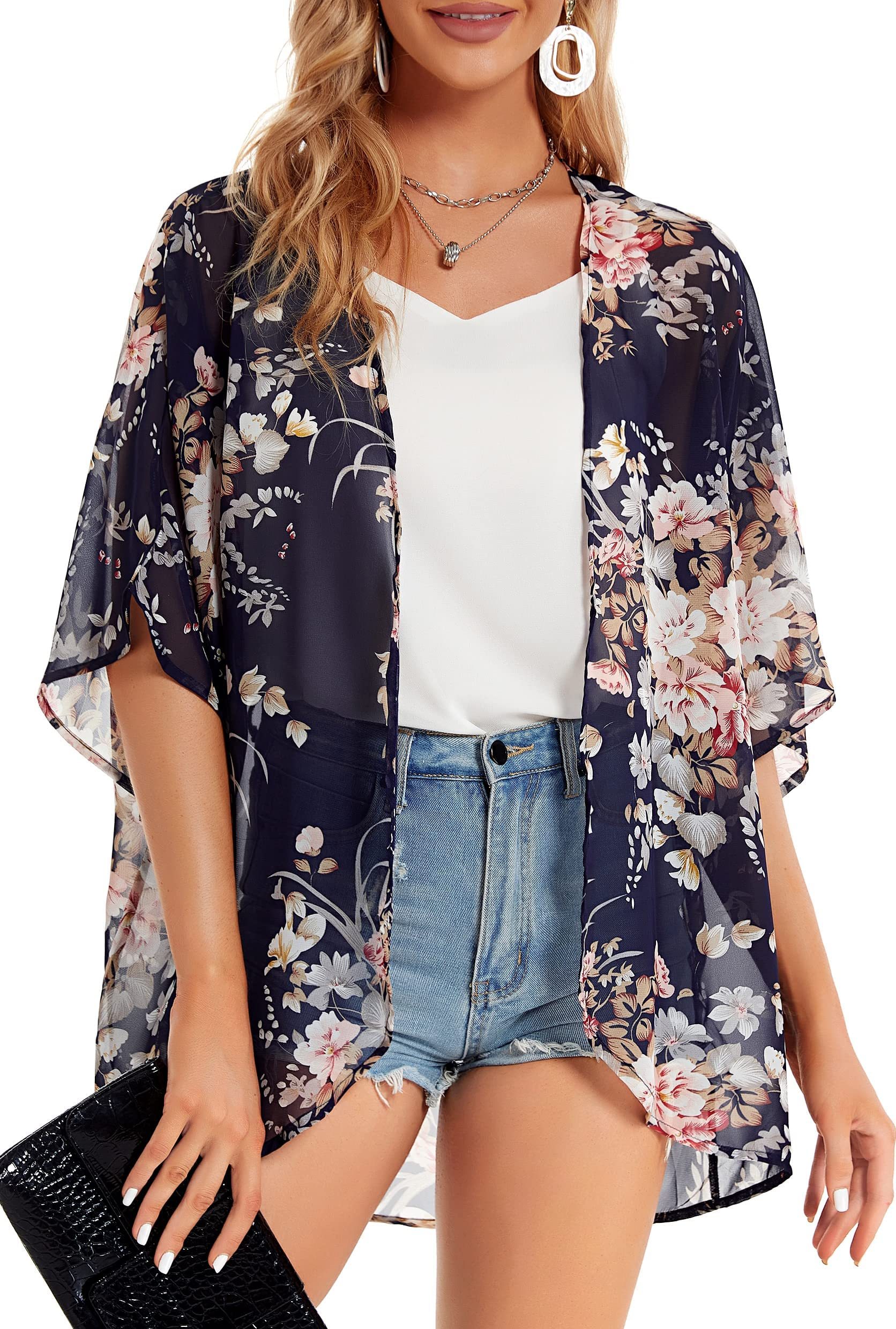 Floral Print Open Front Kimono, Boho Cover Up Kimono For Spring ...