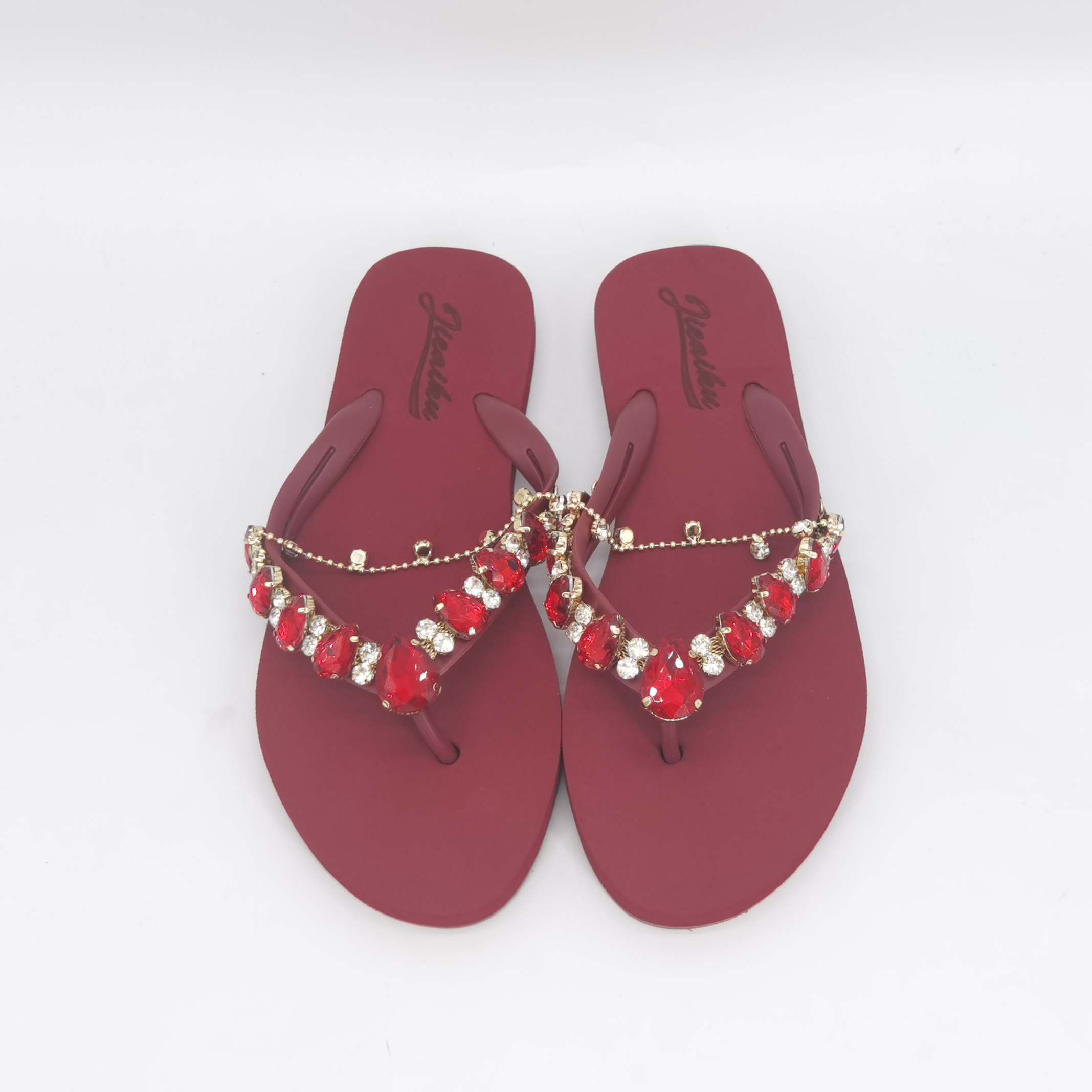 Red flip flops hot sale with rhinestones