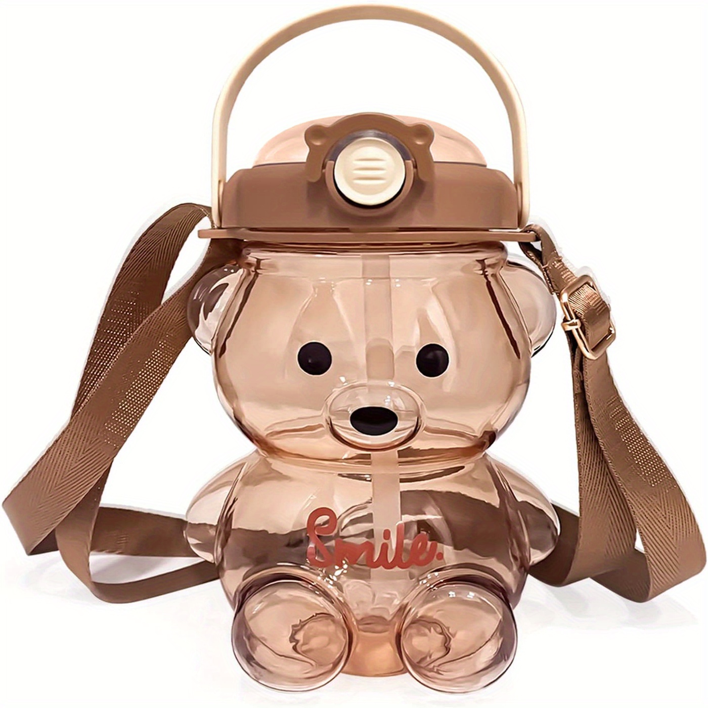 Cute Bear Water Bottle With Adjustable Shoulder Strap & Straw - Creative  Portable Water Bottle For Outdoor Camping - Temu