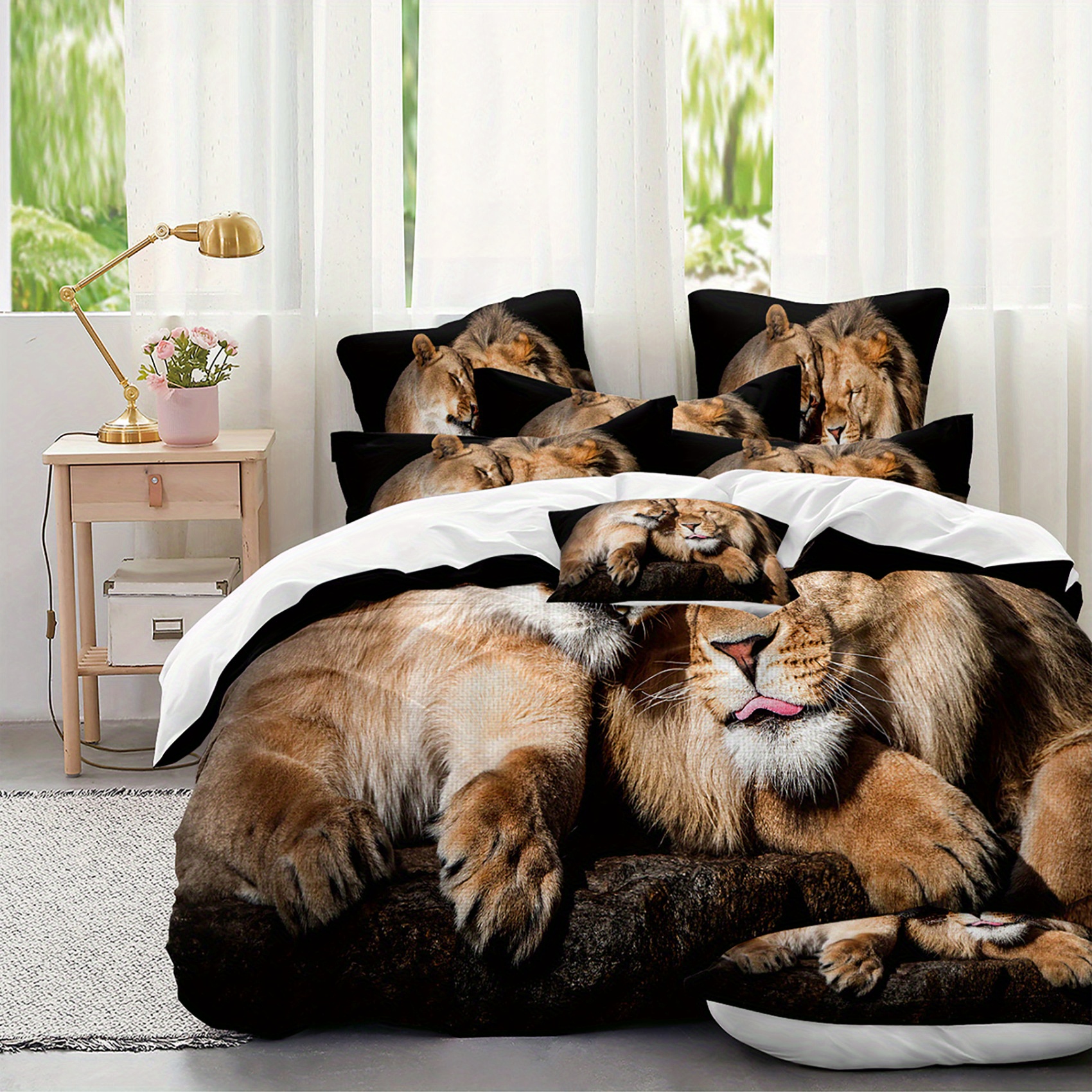 animal lion bedding quilt cover washable microfiber quilt cover soft and comfortable quilt   three piece set details 0