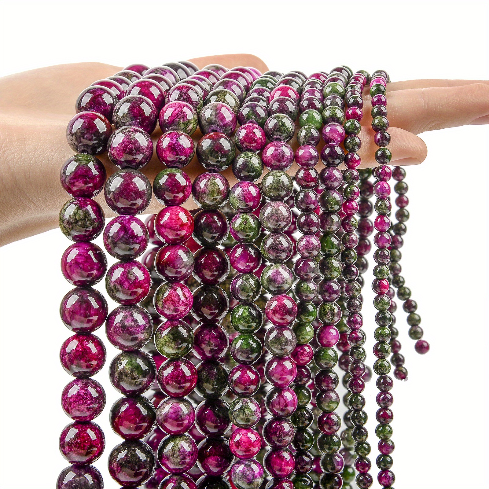 Natural Stone Beads Green Purple Persian Jade Round Loose - Temu