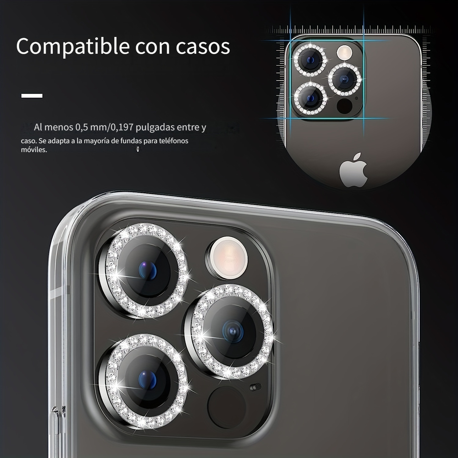 Protector de lente de cámara para iPhone 15 Pro/iPhone 15 Pro Max, anillo  de metal Plus 9H protector de pantalla de vidrio templado compatible con
