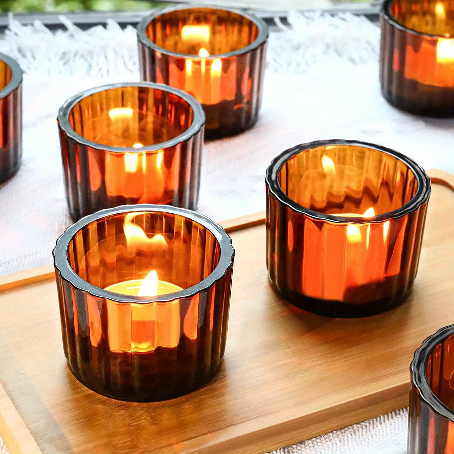 Amber Glass Votive Candle Holders, Small Tea Lights Candle Holder For ...