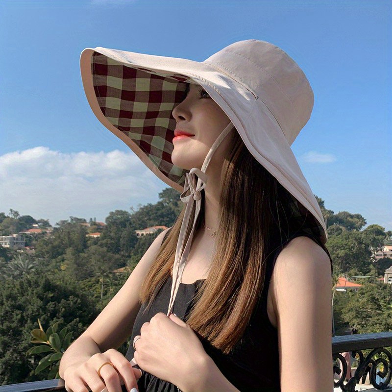 Wide Brim Sunscreen Bucket Hat Lace Up UV Protection Basin Hat Women Sun Hats Outdoor Travel Beach Hats