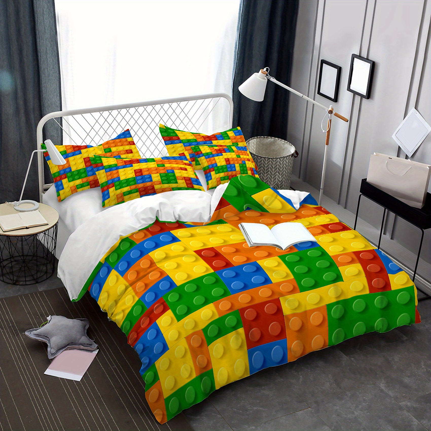TEMU Colorful Block Bedding Duvet Cover, Washable Fiber Duvet Cover, Soft And Comfortable, Available Or 3 Piece Sets