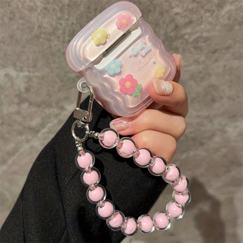 Wave Headphone Case For Airpod 2 3 Case Cute Flower Beads Pendant