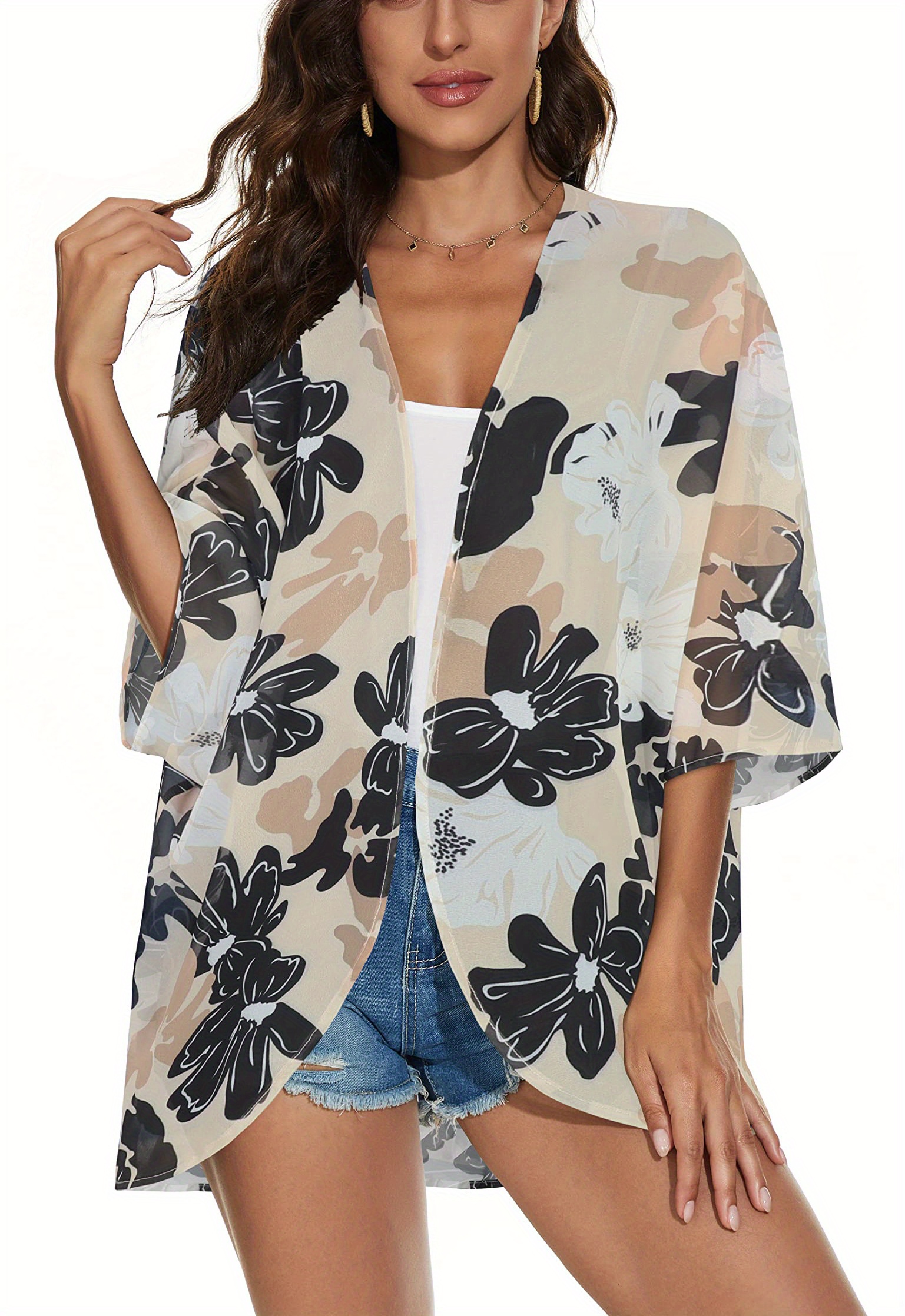 Floral Print Open Front Kimono, Boho Cover Up Kimono For Spring ...