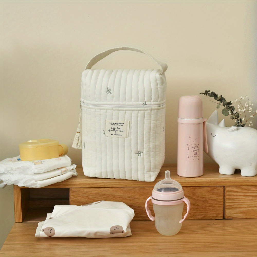 1pc diaper wipes bag cotton   with high end embroidery feeding bottle diaper storage bag baby stroller hanging bag mother storage bag handbag with zipper details 6